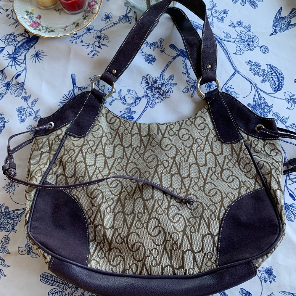 Women's Monogram Canvas Shoulder Bag in Beige NY &CO